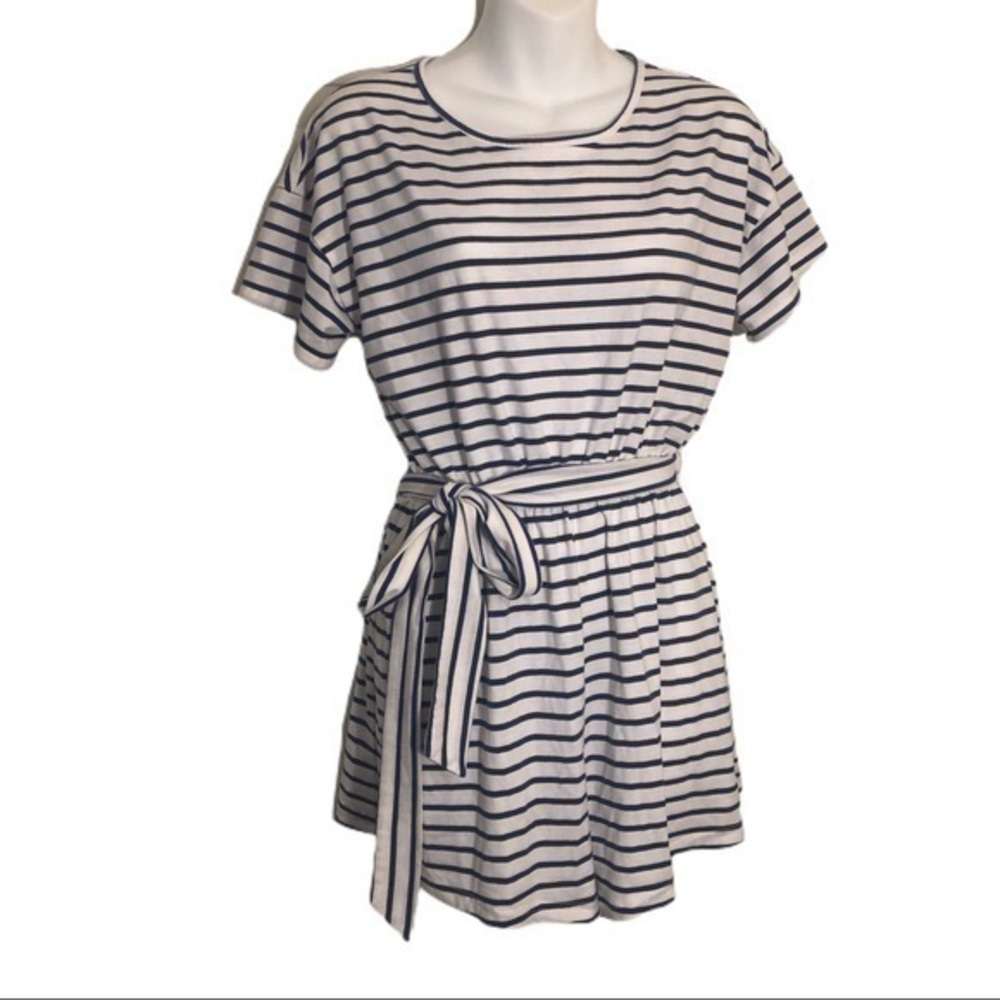 White and Navy Striped Dress